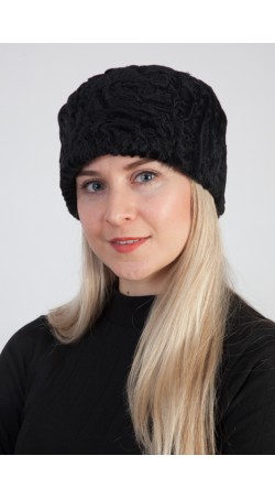 Black karakul sheep fur hat